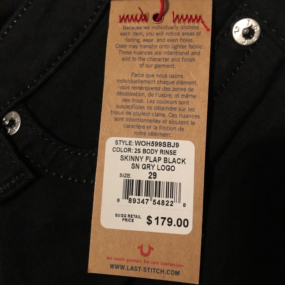 NWT True Religion Black Skinny Jeans